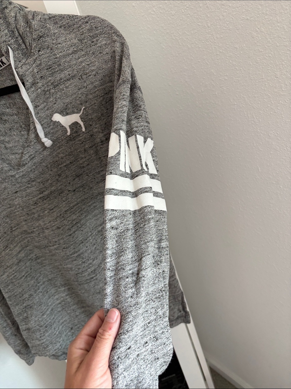 PINK Victoria's Secret Gray V-Neck Hoodie Sweater - Picture 3 of 4